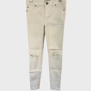 Free People Mid-Rise Skinny Jean Womens 26 White Denim Stretch Ripped Distressed